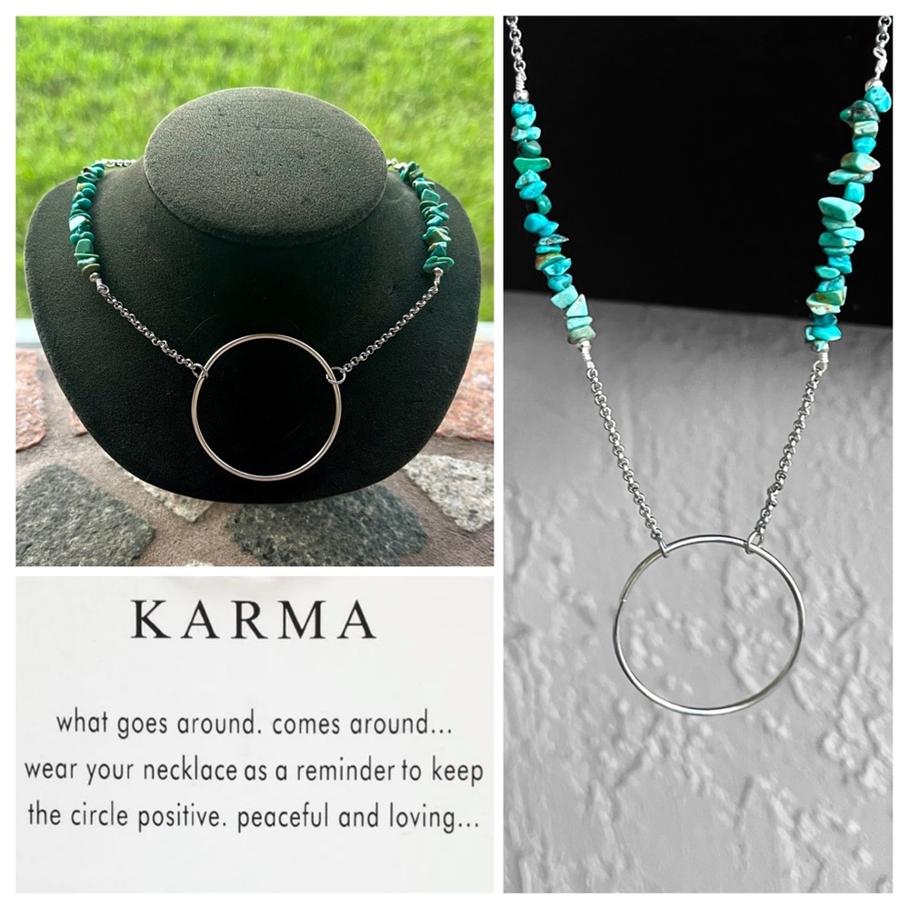 Karma circle turquoise necklace . Adjustable necklace boho gemstones